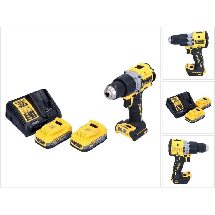 DeWalt DCD 805 E2, Akku Schlagbohrschrauber 18 V mit 90 Nm Drehmoment, 2x 1,7 Ah Akku und Ladegerät