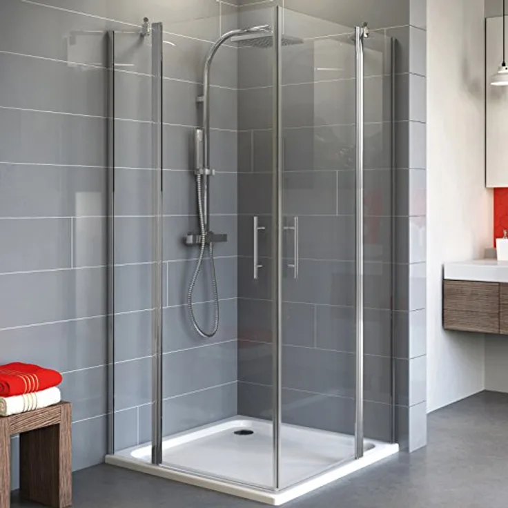 Schulte EP326006 01 500 Duschkabine Alexa Style 2.0 Eckeinstieg 4-teilig, 90 x 90 cm, 192 cm, 5 mm Sicherheitsglas klar hell fixil beschichtet, alunatur, Montage auf Duschewanne oder Fliese