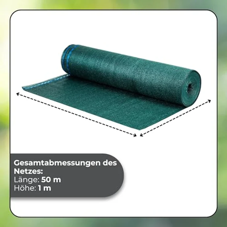SPRINGOS Schattiernetz 1 x 50 m, Beschattungsnetz 140 g/m² in Grün, inkl. 200 Kabelbinder – 90% Schattenwirkung, optimaler Sichtschutz – Bild 4