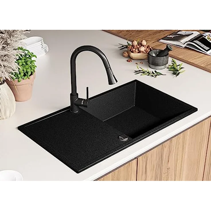 Primagran Spülbecken Anthrazit 90x50cm, Granitspüle 1 Becken, schmutzabweisend und hitzebeständig - Ibiza – Bild 2