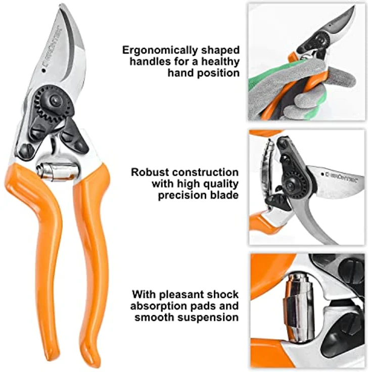 GRÜNTEK Gartenschere Z-25, für LINKSHÄNDER, Geschmiedete Premium Baumschere Rebschere 215mm, Bypass, ergonomische Griffe. Geld-ZURÜCK-GARANTIE !! – Bild 3