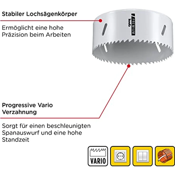kwb Ø 105 mm Lochsäge HSS-Bi-Metall 598105 (Vario-Zahnung, 8% Cobalt, hohe Rundlaufgenauigkeit) – Bild 3