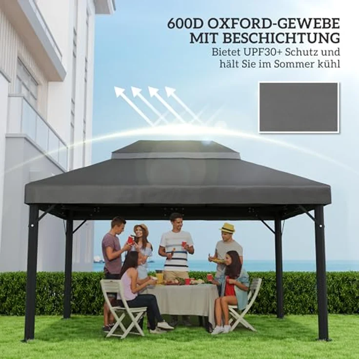 Outsunny Pavillon-Ersatzdach 3 x 4 m, wasserdichte 370g/, UPF30+, 400 x 300 cm, Dunkelgrau – Bild 6