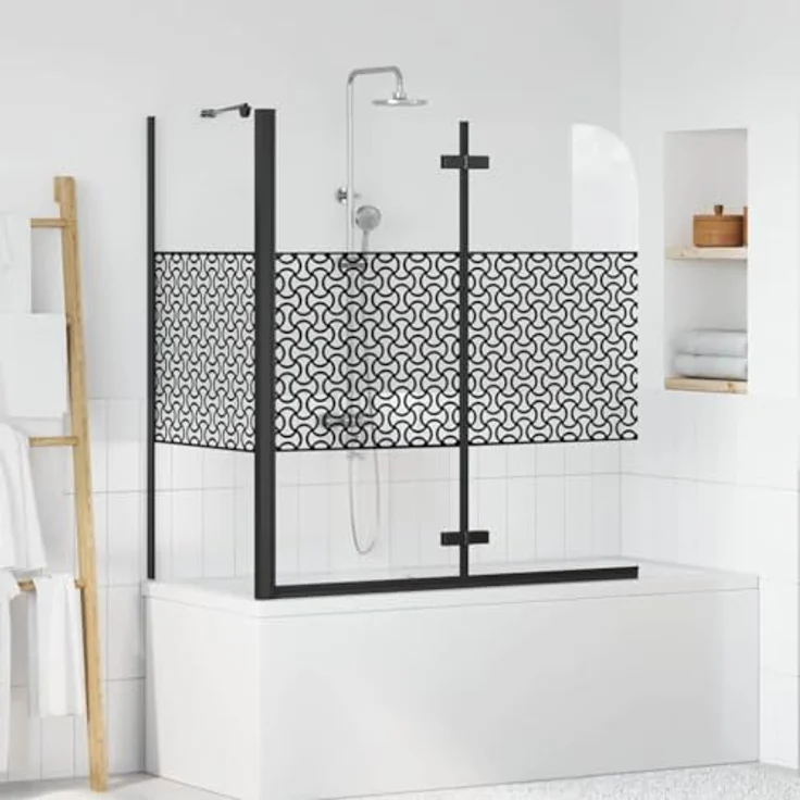 vidaXL Duschwand Geometrisch Schwarz, Sicherheitsglas, 120 x 67 x 129 cm, faltbar und verstellbar – Bild 2