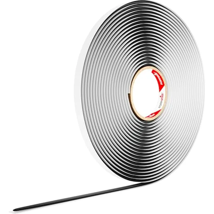 Poppstar Butylrundschnur Klebeband (10 m x 6 mm) Dichtband selbstklebend, rund, Farbe schwarz