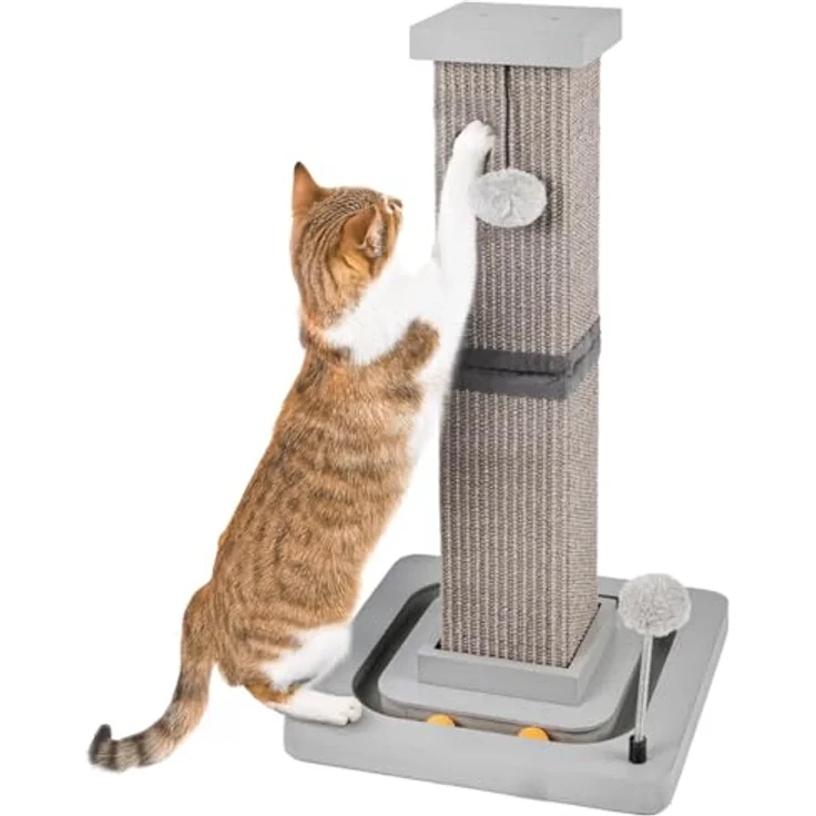 CanadianCat Company | Kratzstamm für Katzen - Karlo - mit interaktivem Spielzeug | selbstbeschäftigung | Ø14cm Kratzsäule | ca. 33 x 33 x 67 cm – Bild 1