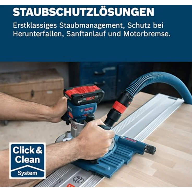 Bosch Kantenfräse GKF 18V-8, 18V mit L-Boxx 238 und Zubehör Führungsschienensystem, optimale Werkzeugkontrolle und Staubabsaugung – Bild 3