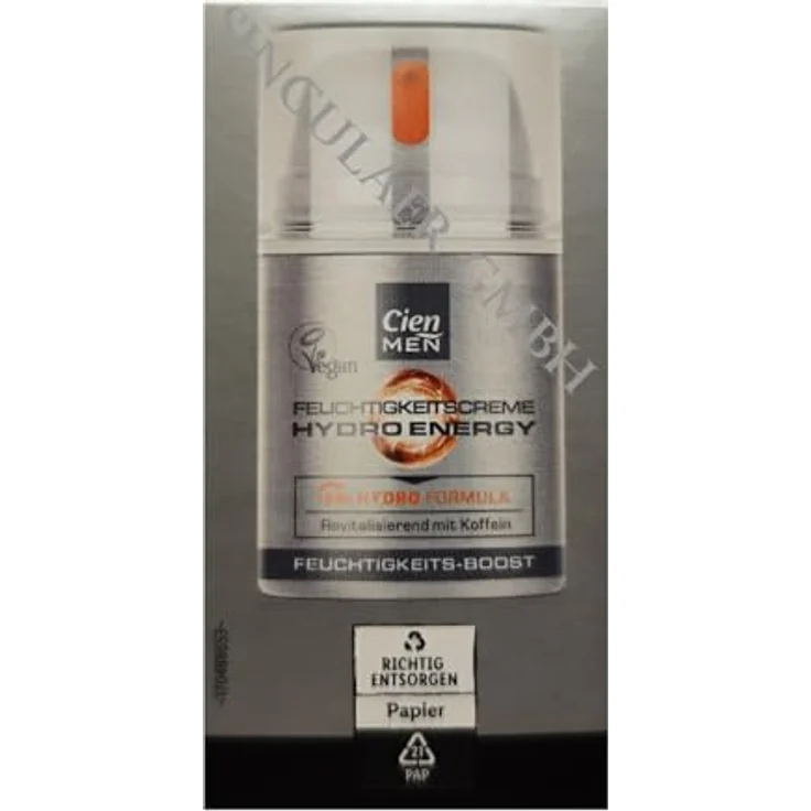 Cien MEN Hydro Energy Feuchtigkeitscreme mit Hyaluron & Koffein, 24h Frischekick, 50 ml – Bild 2