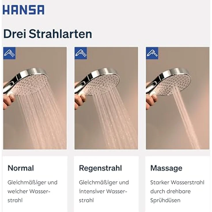 Hansa VIVA Handbrause, rund, 110mm Durchmesser, 3 Strahlarten, 44330300 – Bild 5