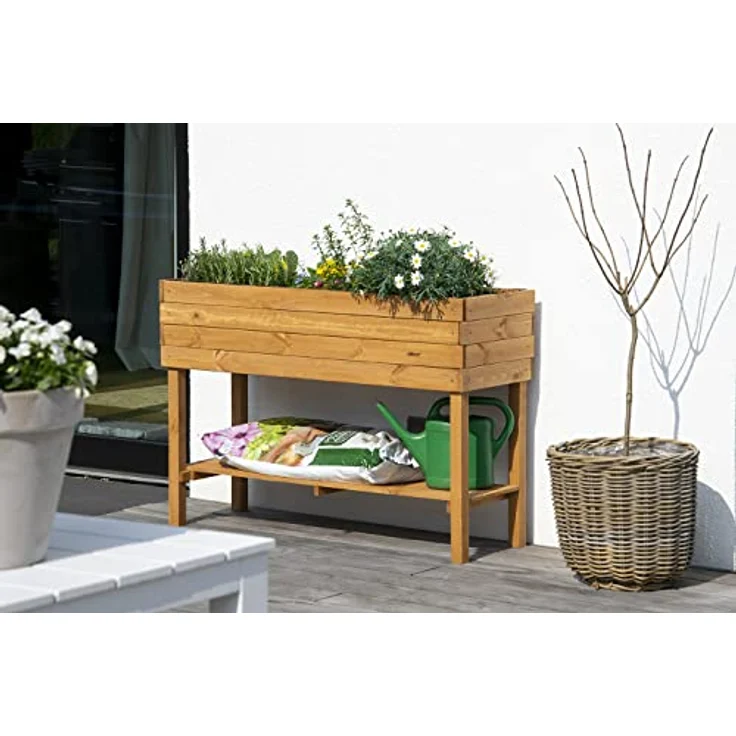 Dobar Großes Hochbeet mit Ablagefläche Braun 80 x 117 x 40 cm FSC – Bild 4