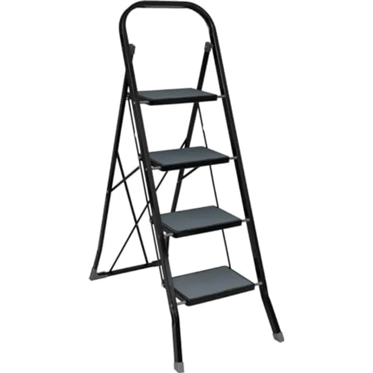 5five Klappbare Stahltrittleiter 4 Stufen, Schwarz/Blau, Sicherheitsverriegelung, rutschfeste Oberfläche, max. Belastung 150 kg – Bild 1