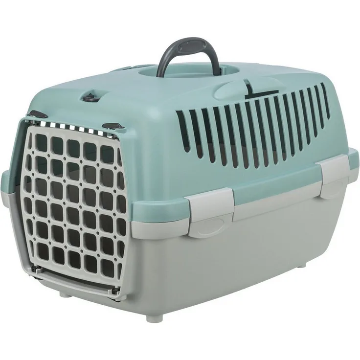 TRIXIE Transportbox Capri, hellgrau/salbei für Katzen, robuste Tiertransportbox mit optimaler Sicherheit