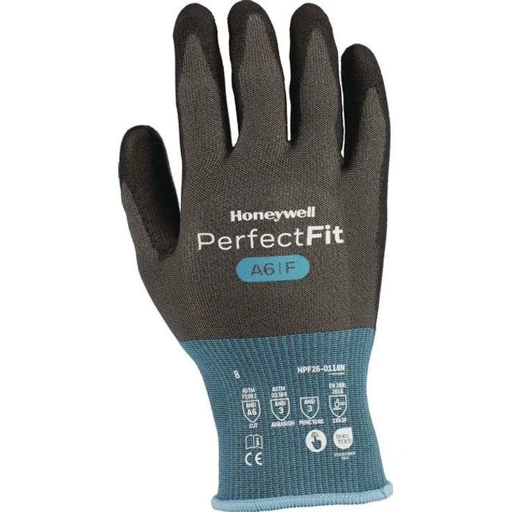 Honeywell Schnittschutzhandschuhe Perfect Fit Gr.9, blau/schwarz, EN 388, PS II, nahtlose PU-Beschichtung, lebensmittelzertifiziert, touchscreentauglich