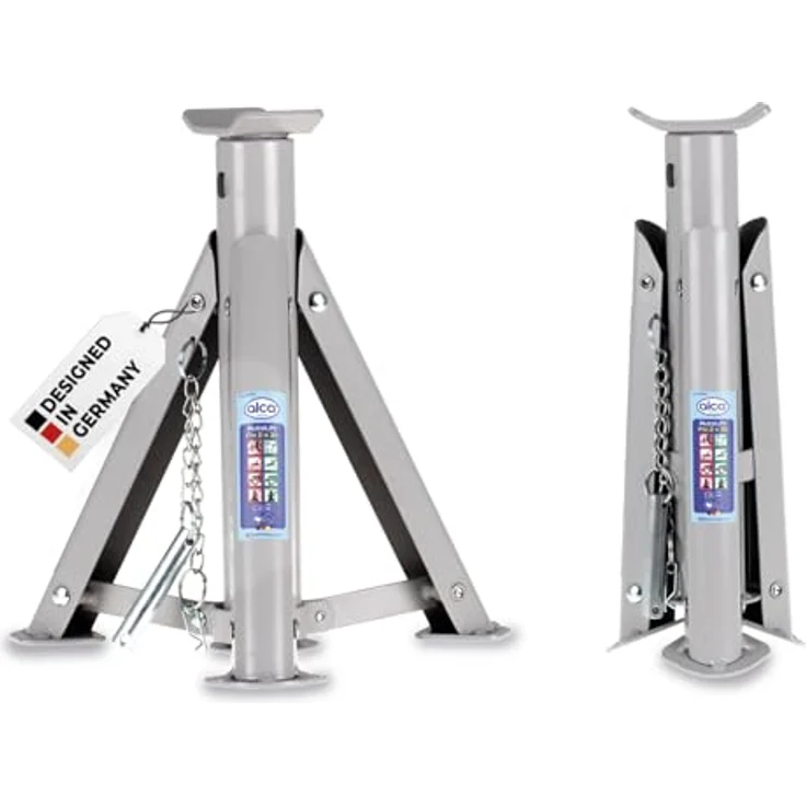 alca® Unterstellbock 3t klappbar I Auto Stützbock Set (2 Stück), faltbar, 3-fach höhenverstellbar mit Sicherheitsstift, silber-grau, Höhe 290–405 mm, Gewicht 2,0kg je Bock – Bild 1