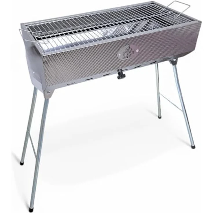Grillpeter Holzkohlegrill Mangal Taschkent Schaschlikgrill Edelstahl rostfrei, Multifunktional, für Schaschlik, Holzfällersteaks, Hähnchen, Fisch und Gemüse, zusammenklappbare Beine, 57x28cm, für bis zu 15 Spieße geeignet, rostfrei, in Edelstahl – Bild 3