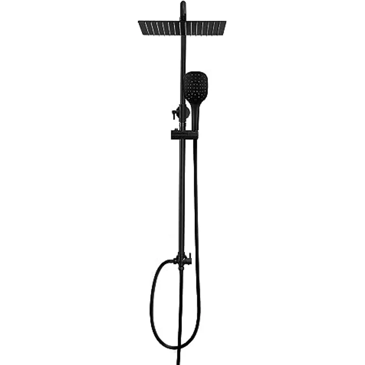 Görbach Regendusche Duschsystem ohne Armatur, Eckig 25x25 cm, XL-Regenduschkopf und 3 Strahlarten, Schwarz – Bild 1