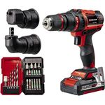 Einhell Akku-Bohrschrauber TE-CD 18/45 3X-Li+22 Power X-Change (18 V, 45 Nm, Winkelaufsatz, Exzenter Aufsatz, 22-tlg. Bitset, 2,0 Ah-Akku, Ladegerät + E-Box)