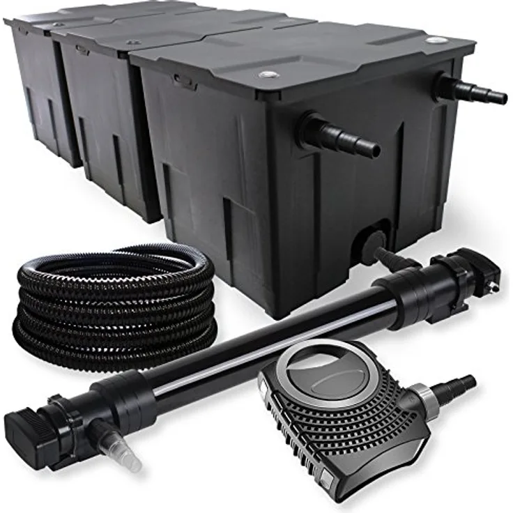 WilTec SunSun 3-Kammer Filter Set 90000l 72W UVC 6er Teich Klärer NEO10000 80W Pumpe Schlauch