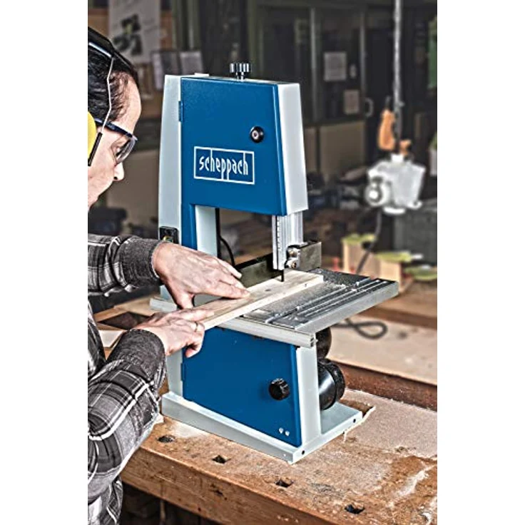 Scheppach Bandsäge BASA1 (300 Watt, max. Schnitthöhe: 100mm, Durchlassbreite: 195mm, bis zu 45° schwenkbarer Arbeitstisch, Bandrad-Ø: 200mm, Schnittgeschwindigkeit: 880m/min) – Bild 11