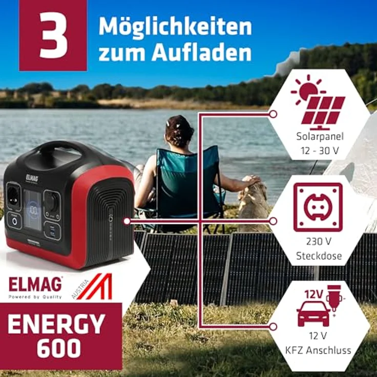 ELMAG Tragbare Powerstation ENERGY 600, 600W, LiFEPO4 Akku mit 595Wh, integrierter Solarladeregler, vielseitige Anschlussmöglichkeiten – Bild 6