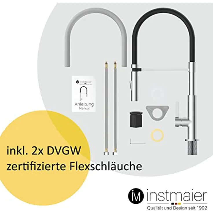 instmaier Küchenarmatur K4, Spültischarmatur mit hohem Auslauf, flexible Handbrause, 2 Strahlarten, schwarz/gräu – Bild 5