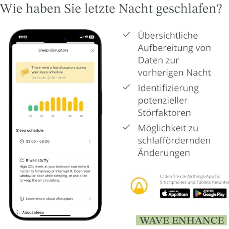 Airthings Wave Enhance, Thermometer + Hygrometer mit CO2- und VOC-Sensoren, kabellos, Weiss – Bild 5