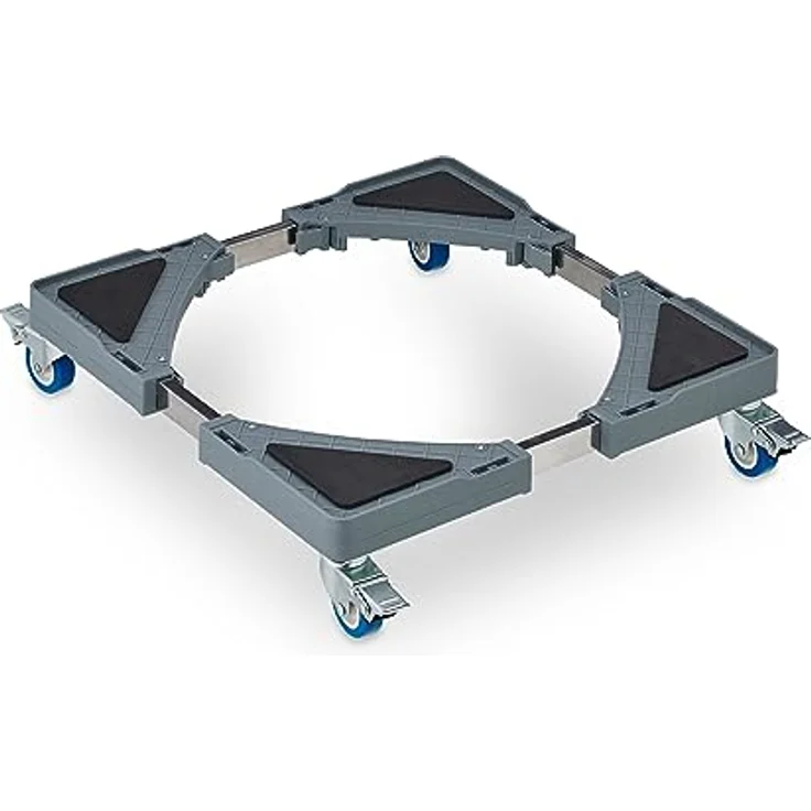 Relaxdays Pflanzenroller, ausziehbarer Blumenroller, BxT: 44x44–70x70 cm, Grau/Silber, Kunststoff, Edelstahl – Bild 1