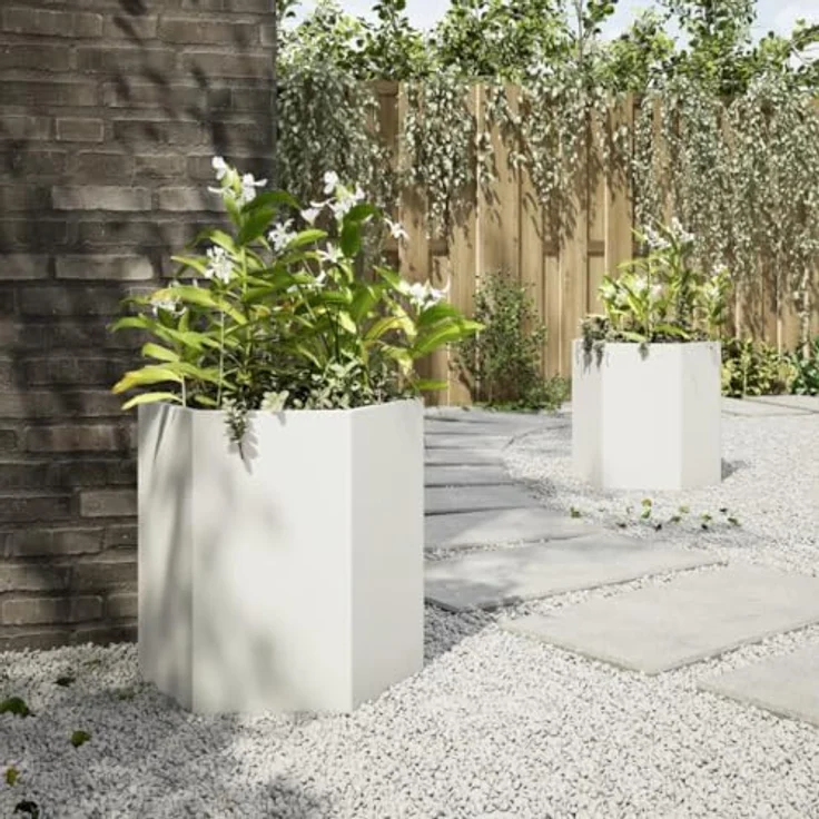 vidaXL Pflanzkübel 2 STK. Weiß Sechseckig 46x40x45 Stahl, Witterungsbeständig und mit viel Platz – Bild 4