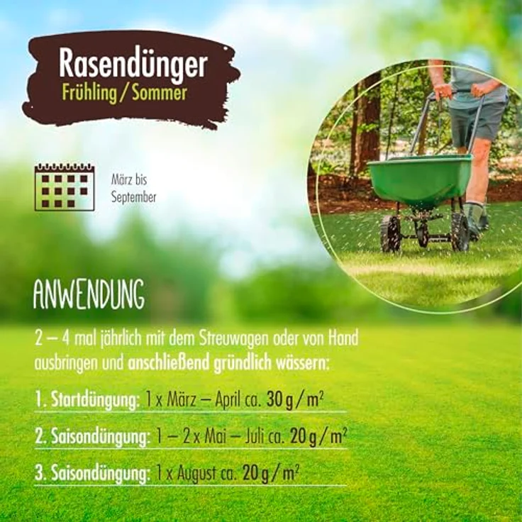 Höfer Chemie Verdurmax 2 x 20 kg Rasendünger Frühling & Sommer, Langzeit Rasendünger mit NPK-Formel (14-3-8), für 2000m² saftig grünen, hundeverträglichen Rasen, ideal für Streuwagen – Bild 3