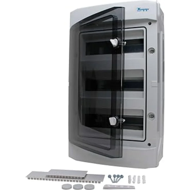 Kopp Abdeckrahmen 353813049, Aufputz-Feuchtraum-Verteilerkasten mit Tür, IP65, grau, 3-reihig für 36 Pole – Bild 2