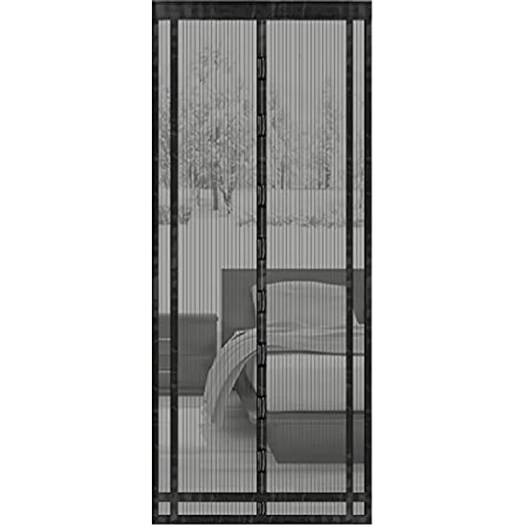 Sekey Magnet Fliegengitter Balkontür ohne Bohren Zuschneidbar, Türvorhang Fliegenschutz, Insektenschutz Tür Vorhang mit Verbreitertem Klebeband 90x210cm, Schwarz