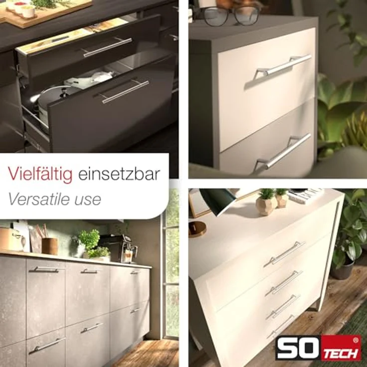 SOTECH Möbelgriff G14, echt Edelstahl massiv, Stangengriff 128 mm, Ø 10 mm, gebürstete Oberfläche, für Schubladen und Schränke – Bild 3