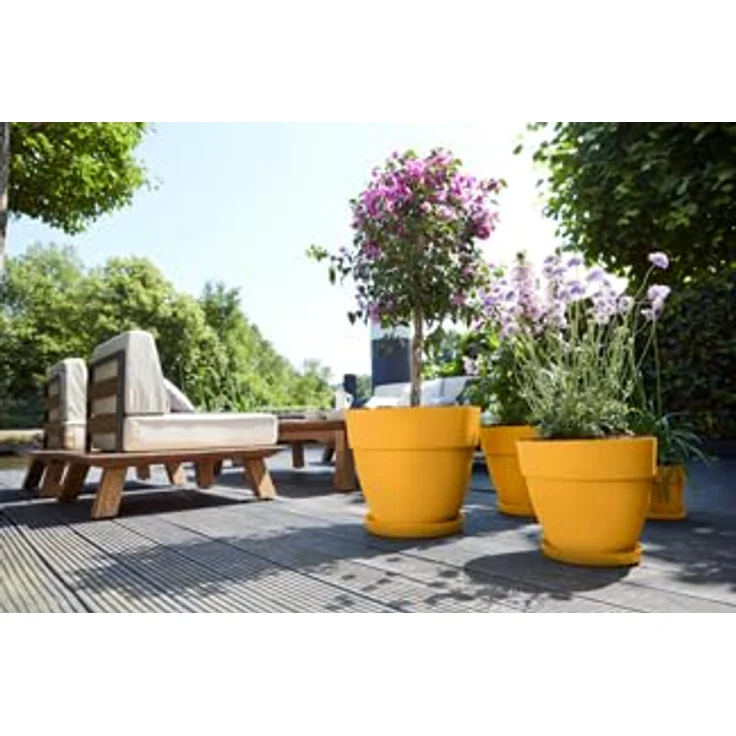 elho Loft Urban Untersetzer Rund 14, Blumentopf Untersetzer für Außen, Ø 14.0 x H 1.9 cm, Gelb/Ocker, aus recyceltem Plastik – Bild 4