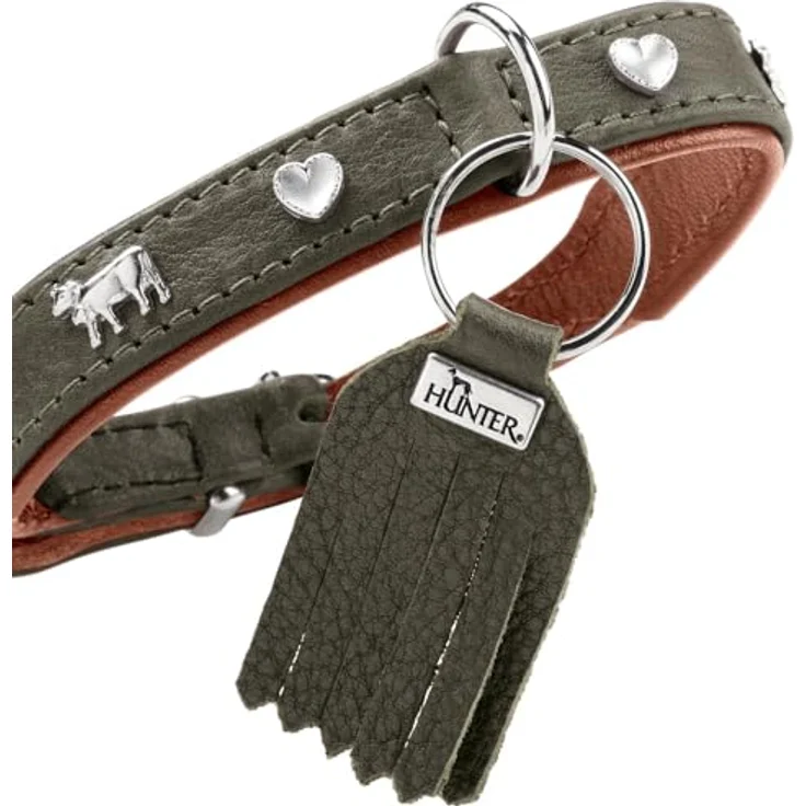 HUNTER Hundehalsband MÜNCHEN Mini, grün/Cognac, für kleine Hunde und Welpen, Leder, edle Trachten-Details, fellschonend, luxuriös, Made in Germany, Größe: 27 – Bild 4