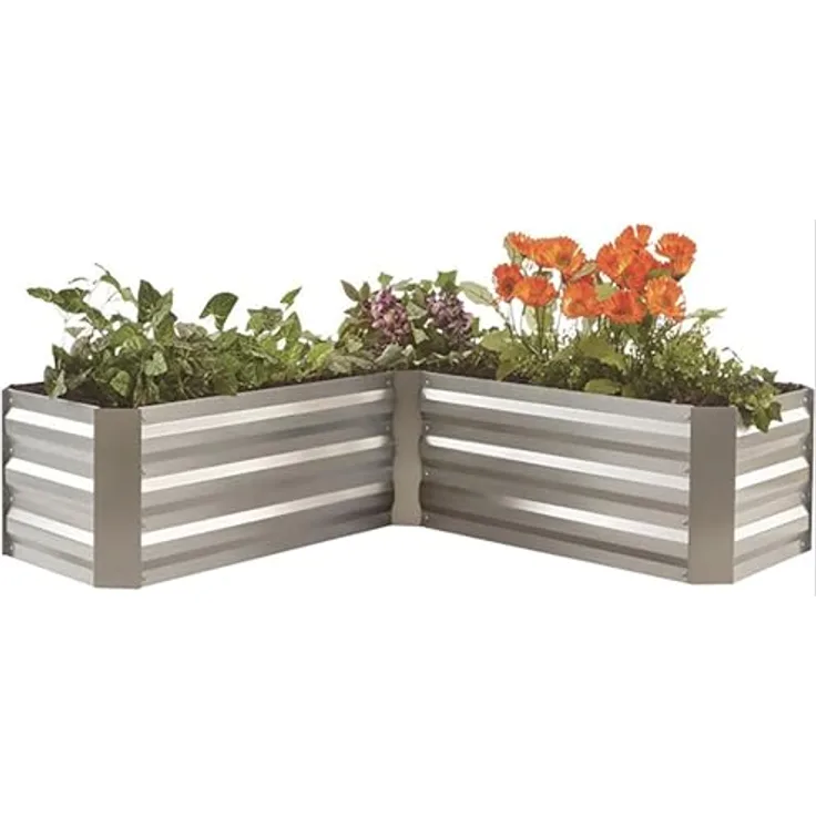 Garden Pleasure Eck-Beetumrandung Magnolia Pflanzbeet Hochbeet Garten Terrasse Beet Umrandung, verzinkter Stahl, silberfarben