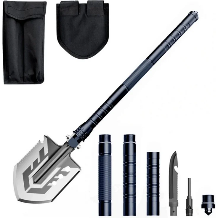 Wozinsky Schaufel WSS-211, 21in1 Multifunktionswerkzeug für Outdoor und Notfälle, klappbar mit Edelstahl-Material, inklusive Schneidewerkzeuge und Feuerstarter