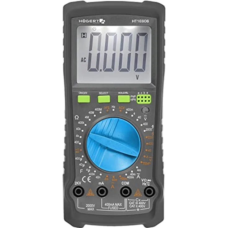 HÖGERT TECHNIK Digitales Multimeter mit NCV, 2000 V Spannungsmessung, Temperaturmessung bis 1000°C, Transistortest, 400 MΩ Widerstand, LCD 4000 für Elektro-, Kfz- und Serviceeinsatz – Bild 1