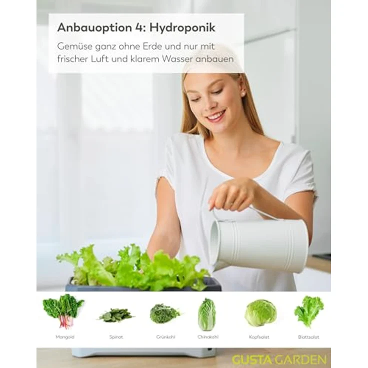 Gusta Garden HARRY HERBS Anzuchttopf mit Wasserreservoir & Wasserstandsanzeige, 4 in 1 Kräutertopf, hellgrau mit Anzuchthaube – Bild 6