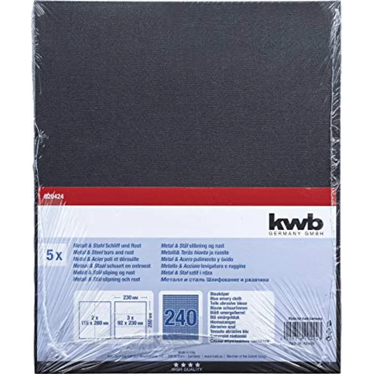 kwb 820424 hochwertiges Schleif-Papier Schleif-Bogen Blauköper für Metall und Stahl, zum Entfernen von Rost, Zunder, Harz-Lacken u. v. m. 230 x 280 mm, verschweißt 5 Stk. Korn K-240, Made in Europe - Preisvergleich – Bild 2