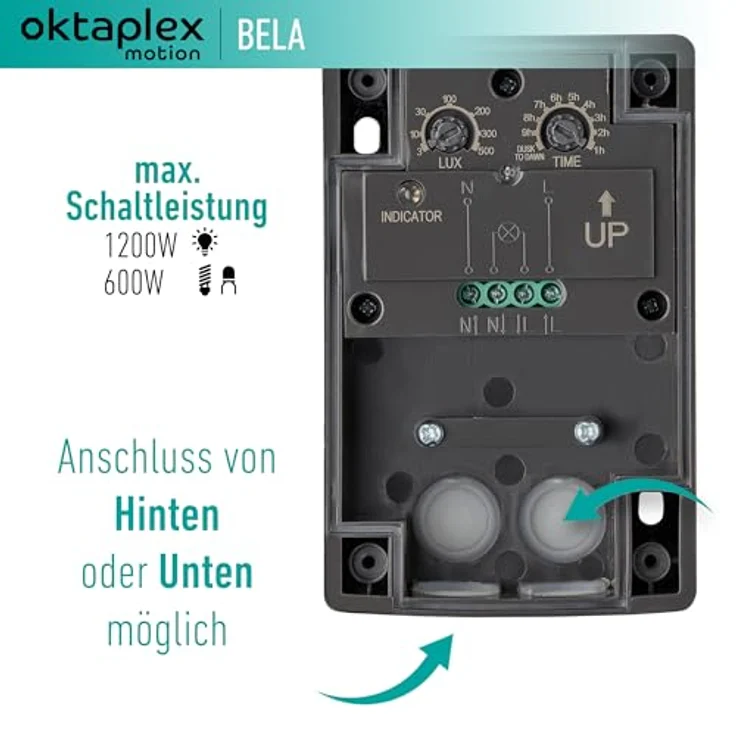 Oktaplex motion Dämmerungsschalter Aussen Bela mit Ausschalttimer IP65 230V anthrazit einstellbarer Dämmerungssensor – Bild 5