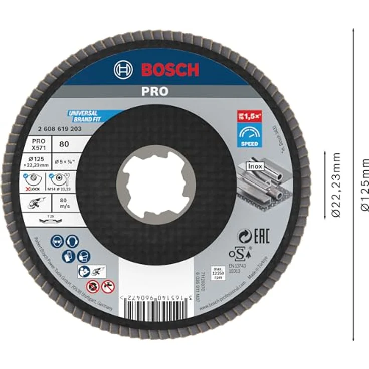 Bosch Professional gewinkelte Fächerschleifscheibe Best (für Metall, X-LOCK, X571, Ø125 mm, Körnung K80) – Bild 3