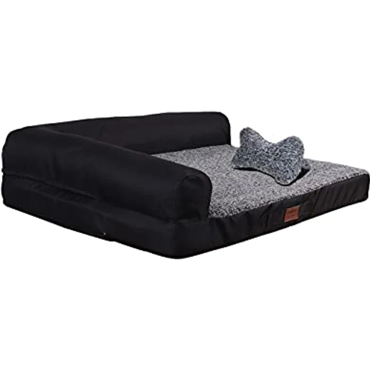 RAIKOU Weiches Hundebett, Hundekissen mit kuscheligem Plüsch, gepolstertes waschbares Haustierbett Hundesofa Hundekorb（Grau Melange, 100x80x9cm, Hundekissen, 35x30cm）