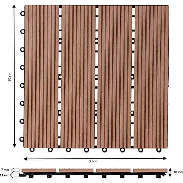 WPC Fliesen 1m²-4m² Terrassenfliesen Set Holzfliesen 30x30cm Balkon Pool Garten 22x Klassik terrakotta 4250525376678 – Bild 8