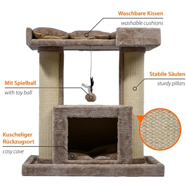 dobar® Premium Katzen-Kratzbaum Softy aus Holz mit extra großen und stabilen Kratz-Stämmen in ausgefallenem Design - Geeignet auch für große Katzen - 35 x 60 x 100 cm, Pappelholz, FSC-zertifiziert – Bild 3