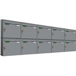 AL Briefkastensysteme Basic 10er Briefkasten RAL 9006 Weiß Aluminium Silber Edelstahl-farbig 10 Fach DIN A4 wetterfest Briefkastenanlage mit Posthaltebügel und 2 Namensschildern