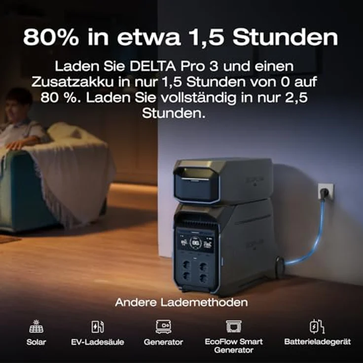 EcoFlow EF ECOFLOW Delta Pro 3 Zusatzbatterie 4 096 Wh, LiFePO4, erweiterbares Batterie-Backup für Hausgebrauch und Camping, max. Leistung 4000 W – Bild 4