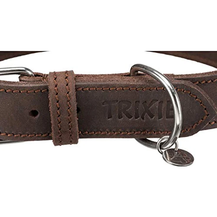 TRIXIE Rustic Lederhalsband Größe L, Halsumfang 48–56 cm, Dunkelbraun, genähtes Halsband für mittelgroße Hunde, kehlkopfschonendes Anleinen, 30 mm breit – Bild 3