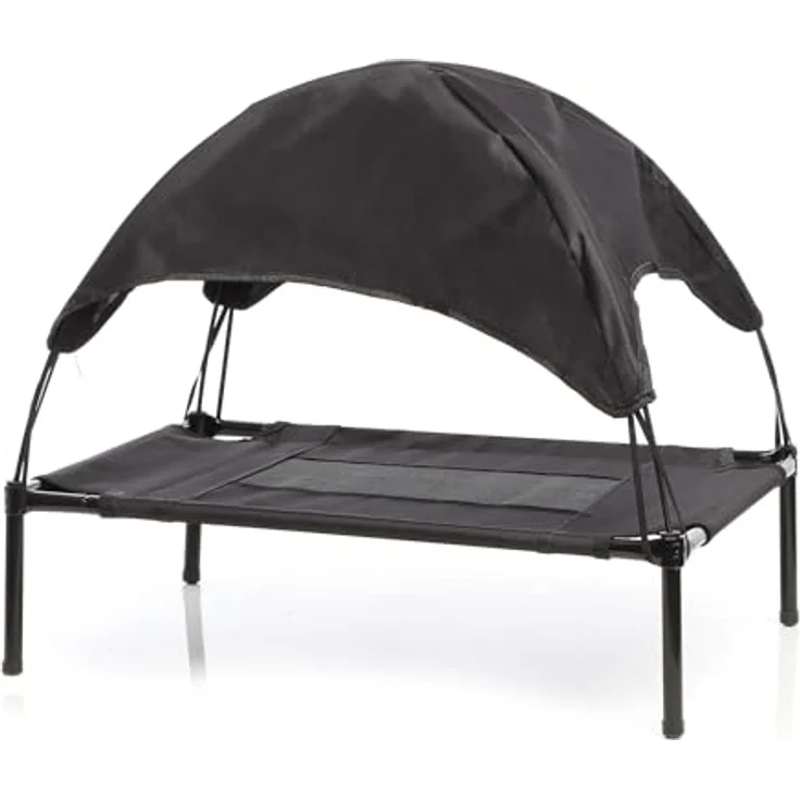 Wiltec Hundebett mit Dach Schwarz 122x91x16cm Größe XL bis 50kg Outdoor Katzenliege Haustier Schlafplatz Sonnendach - Preisvergleich – Bild 3
