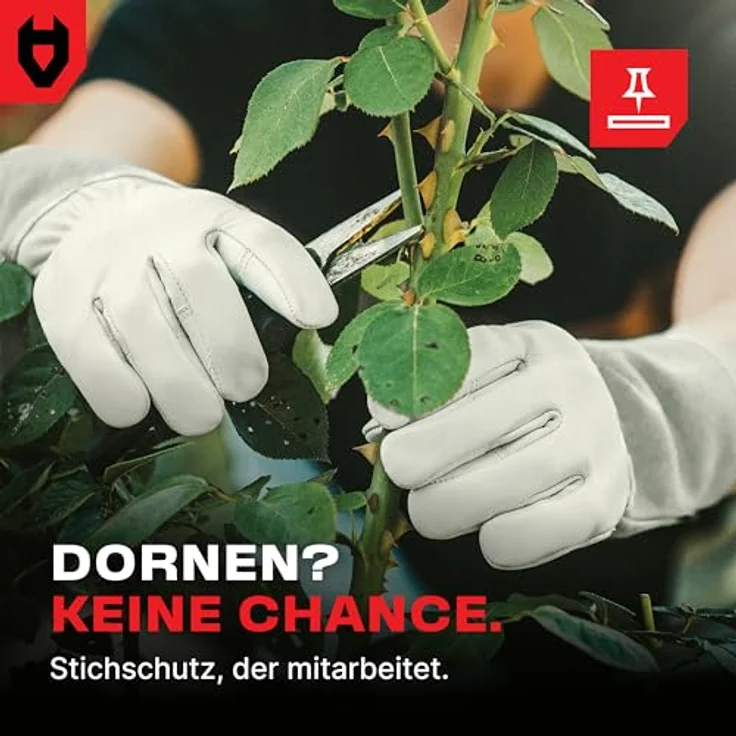 NoCry Leder Gartenhandschuhe, Dornenfeste Arbeitshandschuhe mit extra langer Stulpe und verstärkten Fingerspitzen, Grau, Größe M – Bild 5