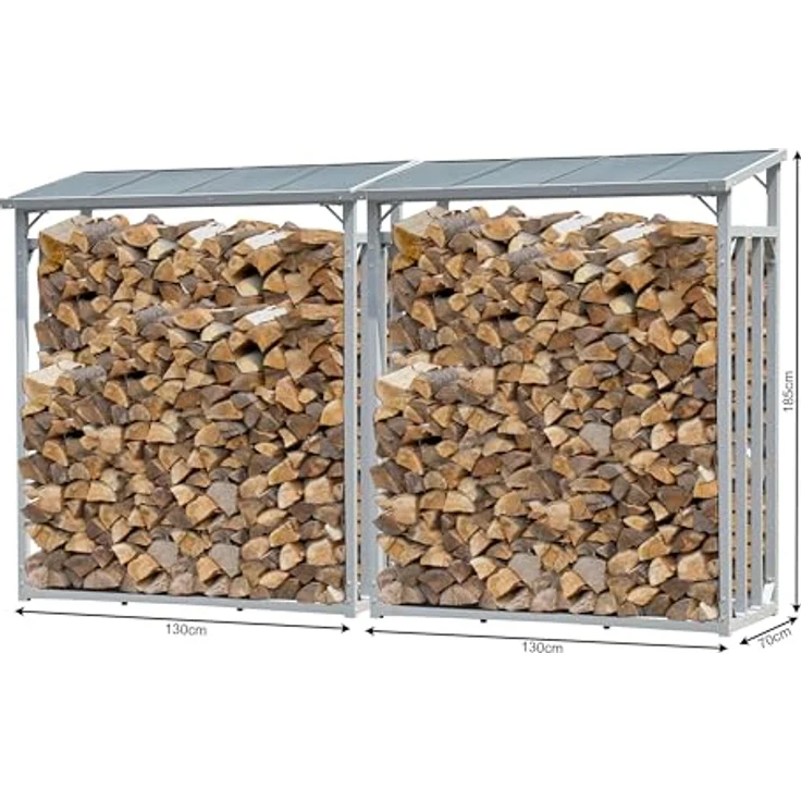 QUICK STAR Kaminholzregal Set 2 Stück, Aluminium wetterfest, Anthrazit, 130 x 70 x 185 cm, 3,2 m³ Kapazität, 40 mm Stahlprofil – Bild 2